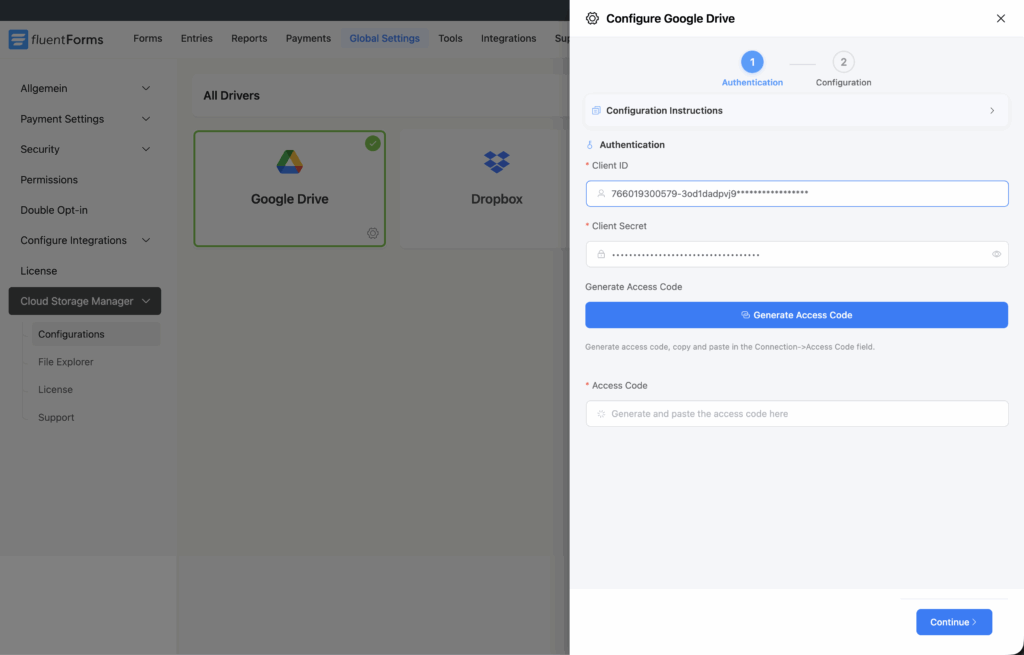 Storage connection settings