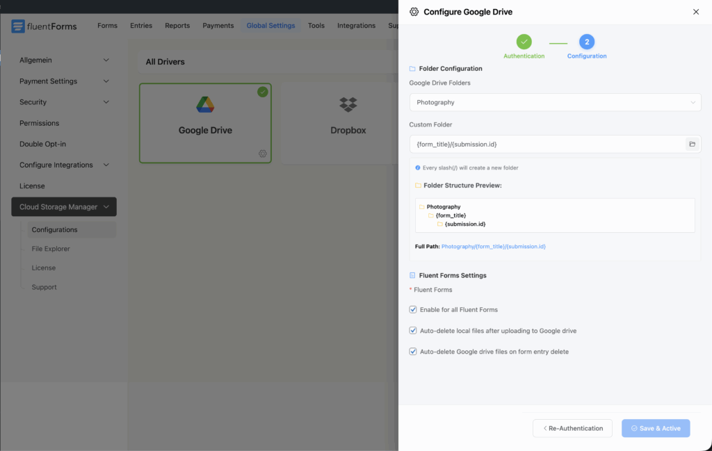 Folder settings in Cloud Storage Manager