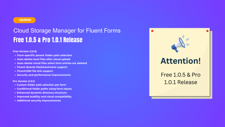 Cloud Storage Manager for Fluent Forms – Free 1.0.5 & Pro 1.0.1 Release